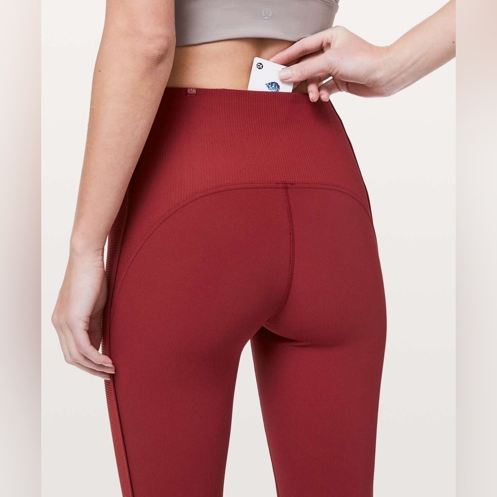 Lululemon Daily Lineup Ribbed High Rise Leggings - Red
